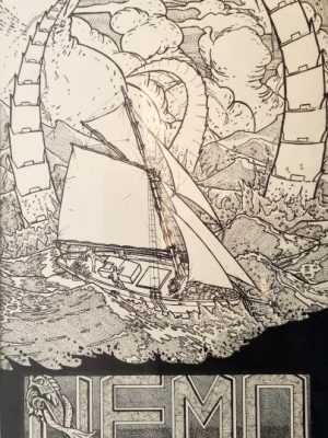 dessin original,michel mohamedhi,encre, bâteau,fiction,némo,galerie Résonances,le Tréport