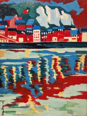 le tréport, le quai et la falaise, 40x30cm,acrylique,jean-claude boudier,galerie résonances