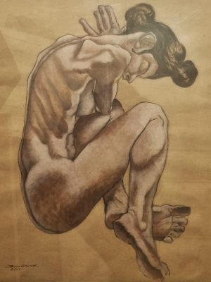 nu,dessin pierre noire sur carton,jeanclaudeboudier,galerie résonances,le tréport