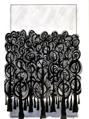 arbres,forêt,dessin,encre de chine,feutre,aquarelle,christian vanwambeke,galerie résonances,le tréport