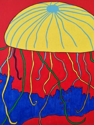méduse,toile marouflée sur bois,galerie résonances,le tréport