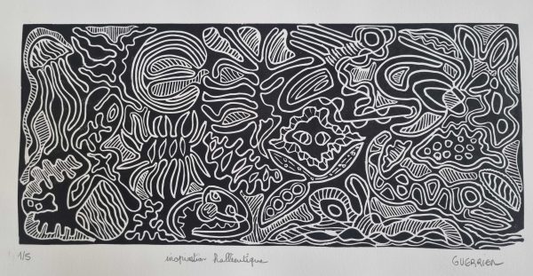 linogravures,gravures,estampes,noir et blanc,inspiration halieutique,jack guerrier,galerie résonances,le tréport