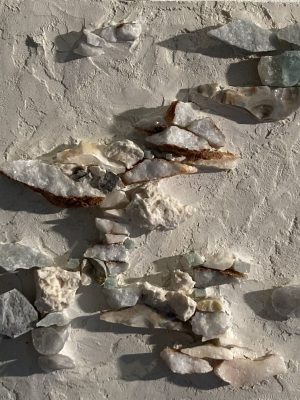 cailloux, marbre et smalti sur bois, mosaïque,anne-cécile lopez,galerie résonances,le tréport