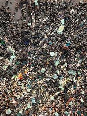 Je change de place (Métastases), 2018, roche volcanique, marbres et granits, smalti, litovi, mortiers teintés sur wedi,mosaïque,anne-cécile Lopez,galerie résonances,le tréport