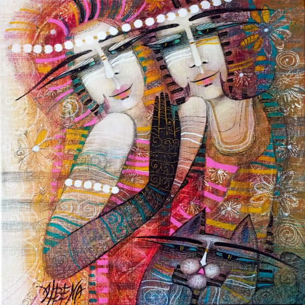 flowers girls,huile et encre sur toile,albena vatcheva,galerie résonances,le tréport