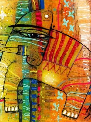 Albena Vercheva Petit éléphant 20x20 cm Huile sur toile