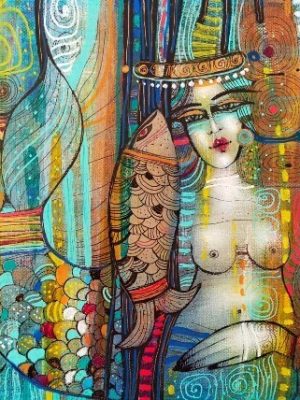 Albena Vatcheva Sirène si Reine 30x25cm Huile sur toile
